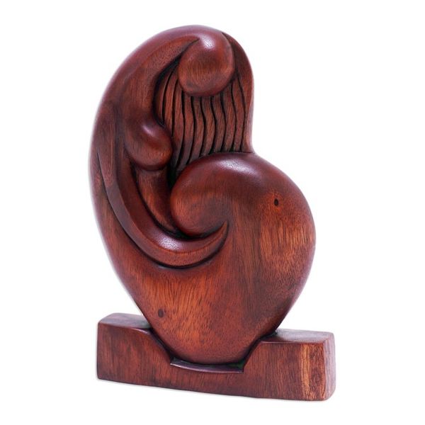 Alternate image for Hand-Carved Polished Suar Wood Sculpture of a Balinese Woman Graceful Woman
