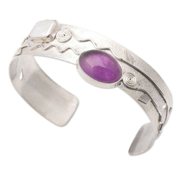 Alternate image for Amethyst Cultured Biwa Pearl Sterling Silver Cuff Bracelet Chic Woman