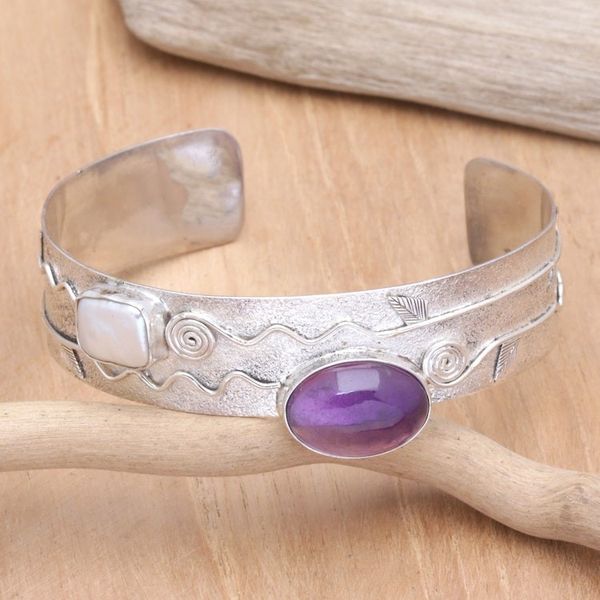 Alternate image for Amethyst Cultured Biwa Pearl Sterling Silver Cuff Bracelet Chic Woman