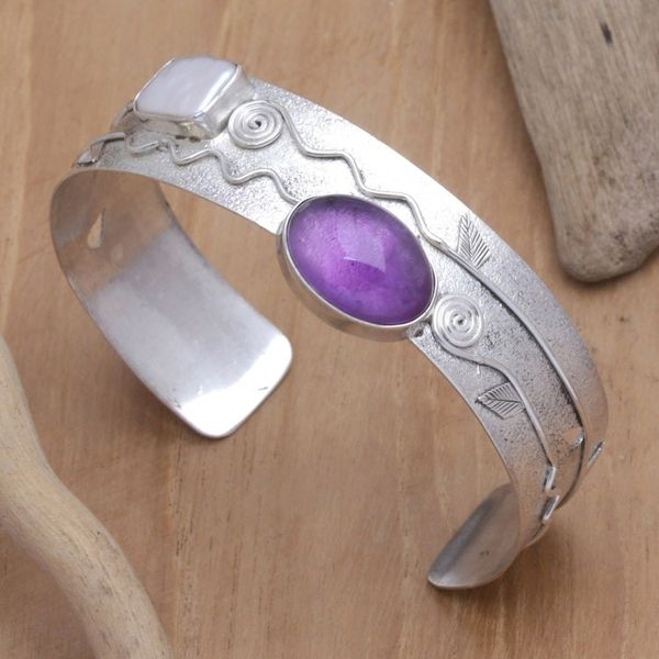 Alternate image for Amethyst Cultured Biwa Pearl Sterling Silver Cuff Bracelet Chic Woman