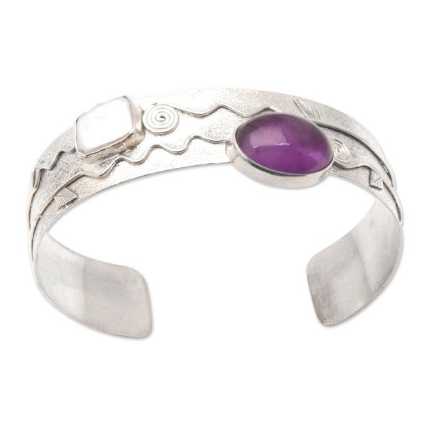 Alternate image for Amethyst Cultured Biwa Pearl Sterling Silver Cuff Bracelet Chic Woman