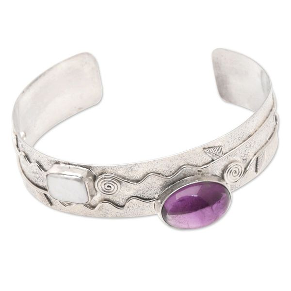 Alternate image for Amethyst Cultured Biwa Pearl Sterling Silver Cuff Bracelet Chic Woman