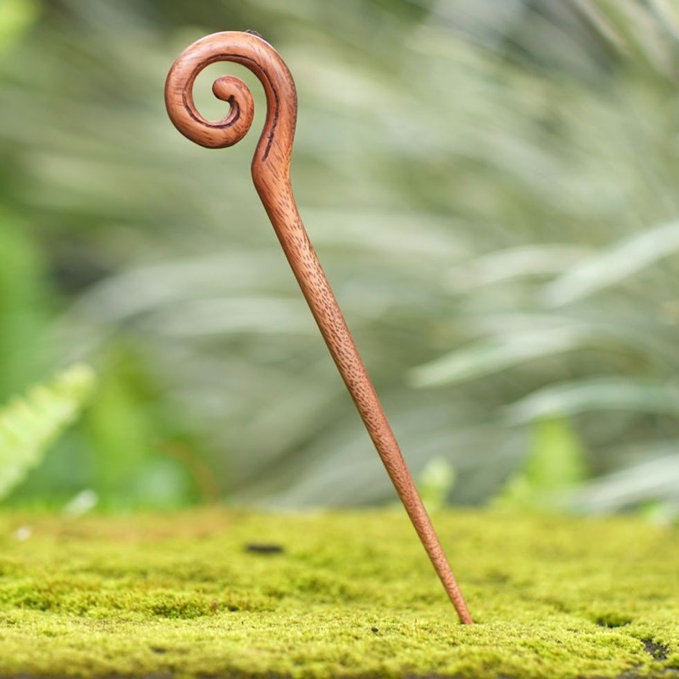 Traditional Hand-Carved Spiral Suar Wood Hair Pin From Bali 'Style Spiral'