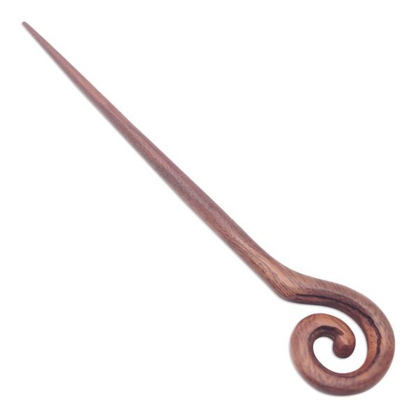 Alternate image for Traditional Hand-Carved Spiral Suar Wood Hair Pin From Bali Style Spiral