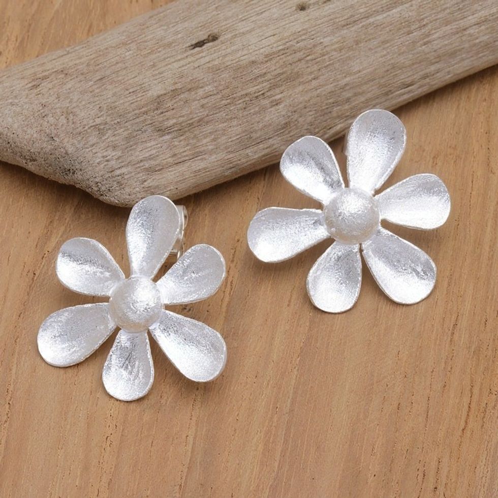Sterling Silver Drop Earrings in a Brushed-Satin Finish 'Prosperity Garden'