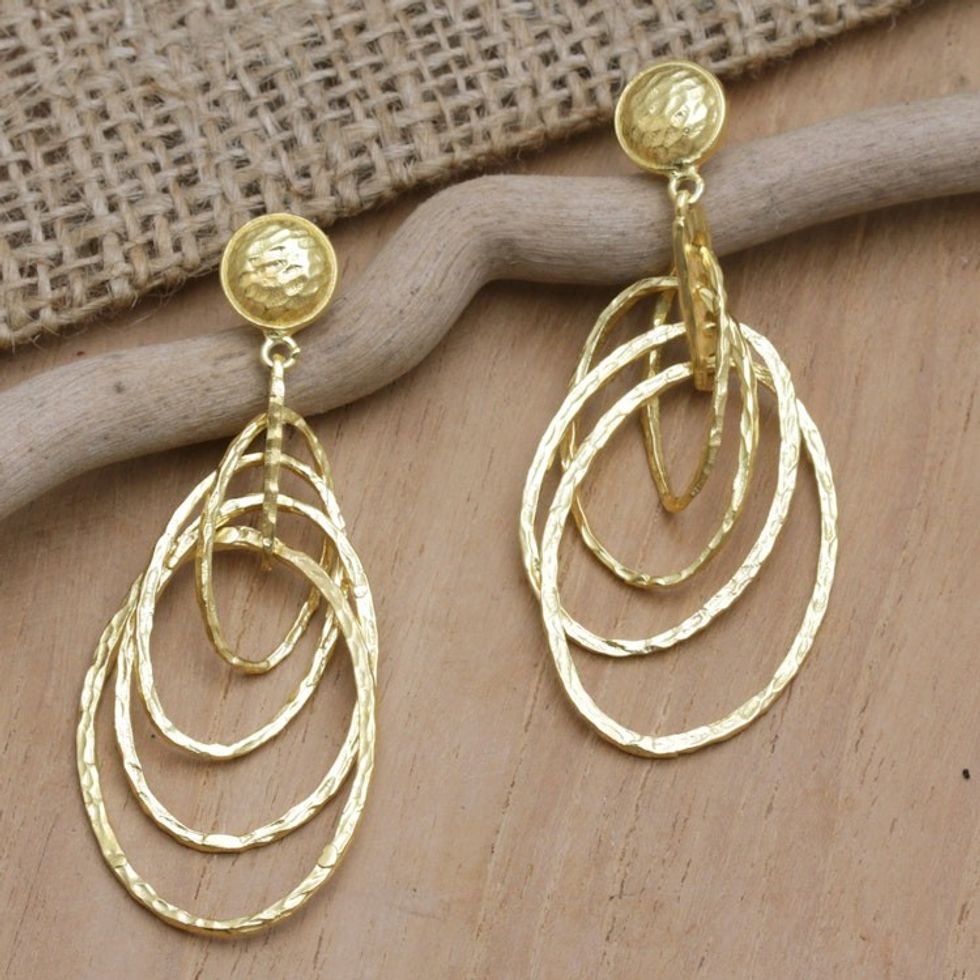 Balinese 18k Gold-Plated Modern Dangle Earrings with Circles 'Layered Circles'