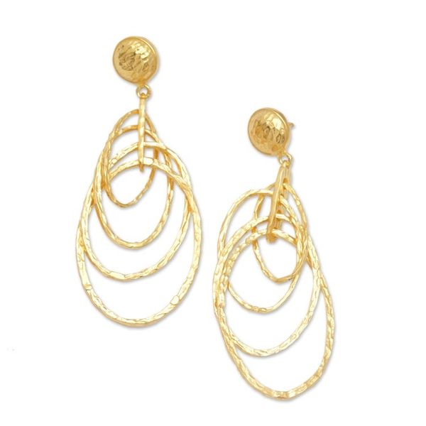 Alternate image for Balinese 18k Gold-Plated Modern Dangle Earrings with Circles Layered Circles