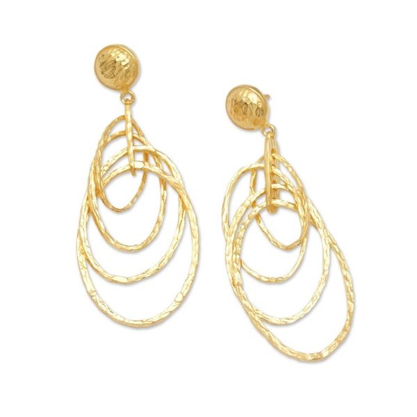 Alternate image for Balinese 18k Gold-Plated Modern Dangle Earrings with Circles Layered Circles