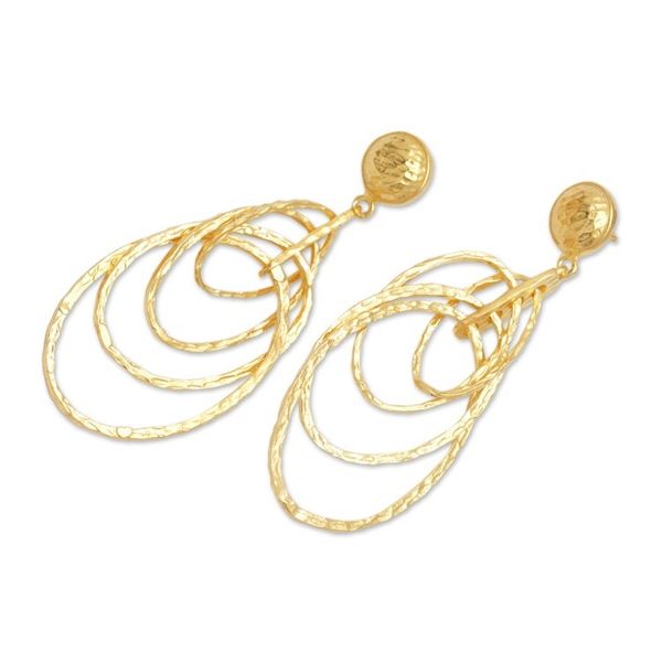 Alternate image for Balinese 18k Gold-Plated Modern Dangle Earrings with Circles Layered Circles
