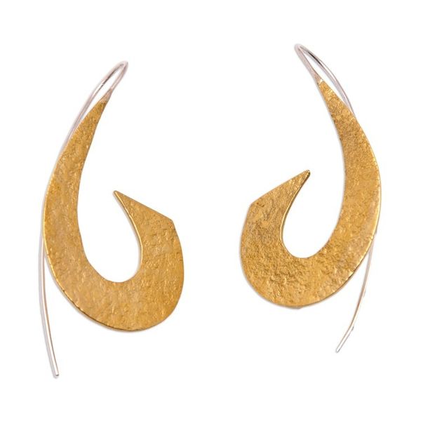 Alternate image for Textured Brass Drop Earrings with Stainless Steel Hooks Feminine Mystery