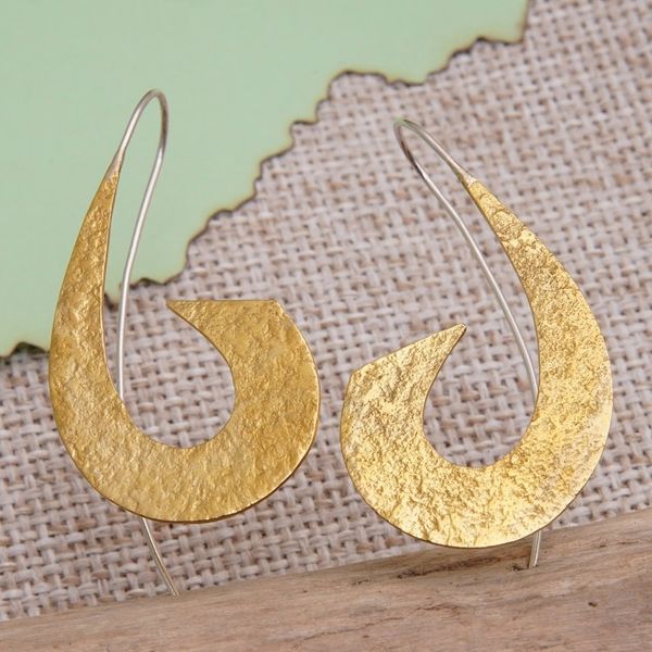 Alternate image for Textured Brass Drop Earrings with Stainless Steel Hooks Feminine Mystery