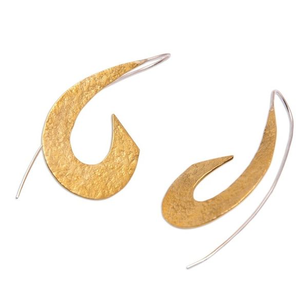 Alternate image for Textured Brass Drop Earrings with Stainless Steel Hooks Feminine Mystery