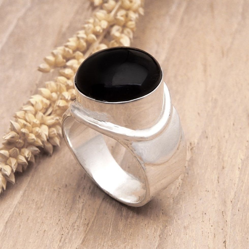 Modern Sterling Silver Cocktail Ring in a High Polish Finish 'Dark Gala'