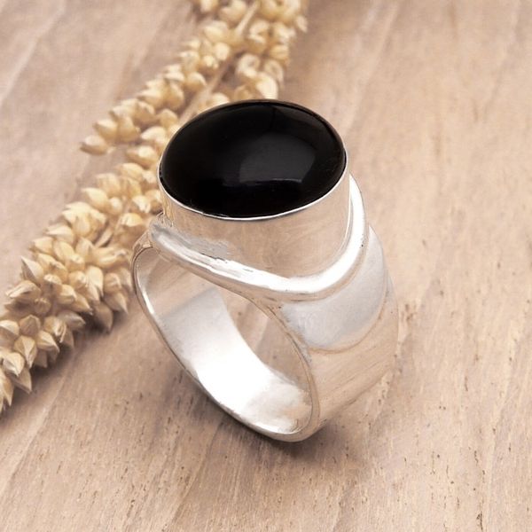 Alternate image for Modern Sterling Silver Cocktail Ring in a High Polish Finish Dark Gala