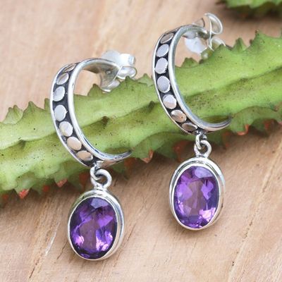 Main image for Sterling Silver Half-Hoop Earrings with Amethyst Gems Purple Cuddle