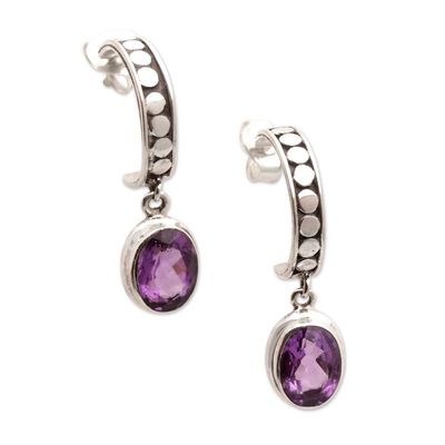 Alternate image for Sterling Silver Half-Hoop Earrings with Amethyst Gems Purple Cuddle