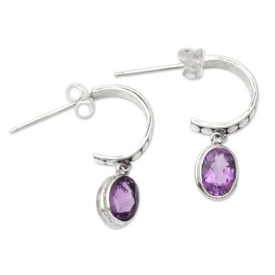 Alternate image for Sterling Silver Half-Hoop Earrings with Amethyst Gems Purple Cuddle