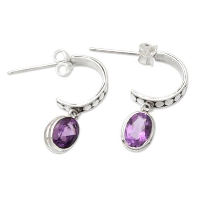 Alternate image for Sterling Silver Half-Hoop Earrings with Amethyst Gems Purple Cuddle