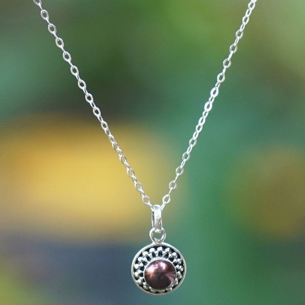 Cultured Pearl Sterling Silver Pendant Necklace from Bali 'Magical Glam'