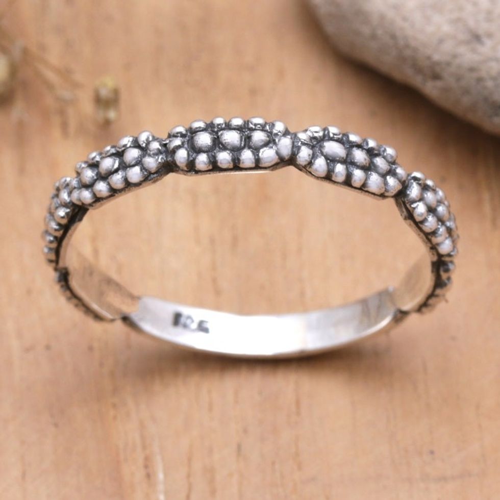 Speckled Sterling Silver Band Ring Crafted in Bali 'Precious Speckles'