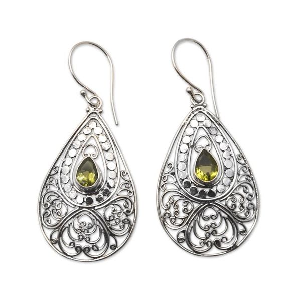 Alternate image for Sterling Silver Dangle Earrings with Natural Peridot Stones Mixed Fortune