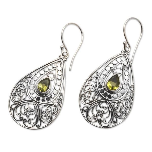 Alternate image for Sterling Silver Dangle Earrings with Natural Peridot Stones Mixed Fortune