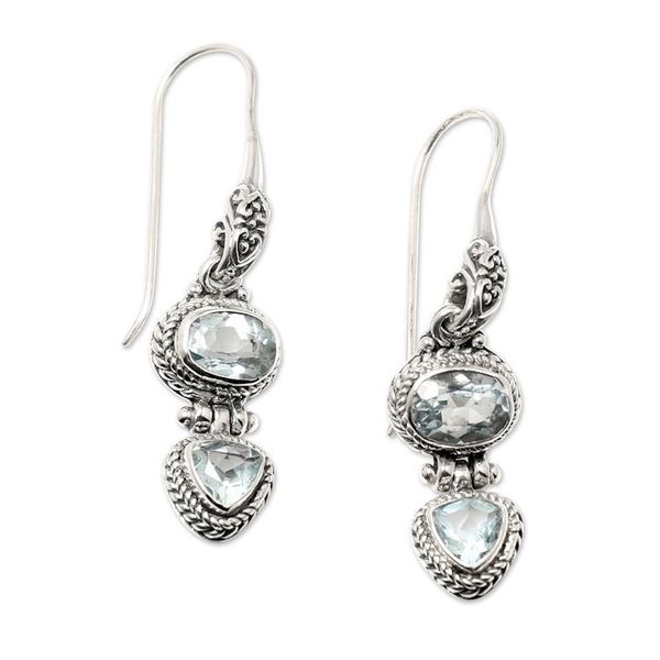Alternate image for Balinese Sterling Silver Drop Earrings with Blue Topaz Stone Womans Love in Blue