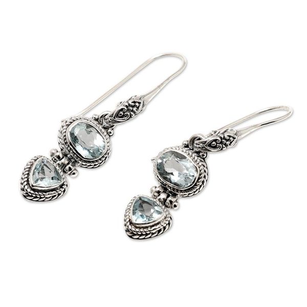 Alternate image for Balinese Sterling Silver Drop Earrings with Blue Topaz Stone Womans Love in Blue