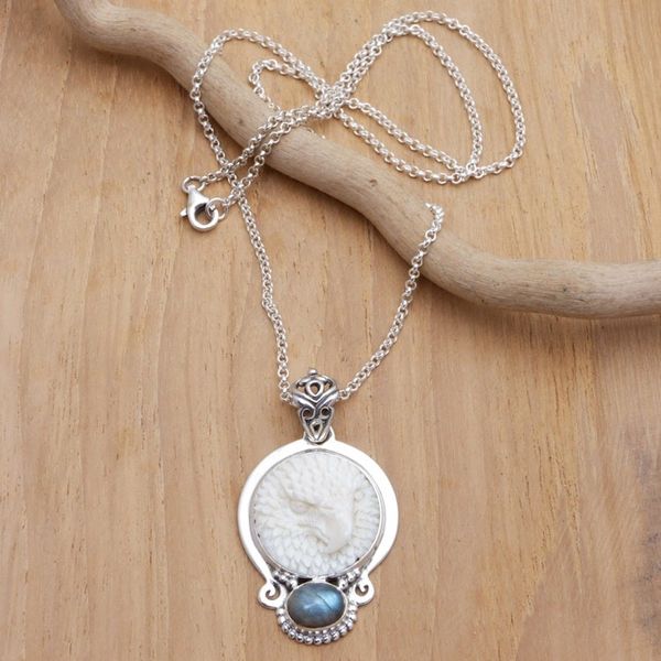 Alternate image for Sterling Silver Eagle Pendant Necklace with Labradorite Mighty Eagle