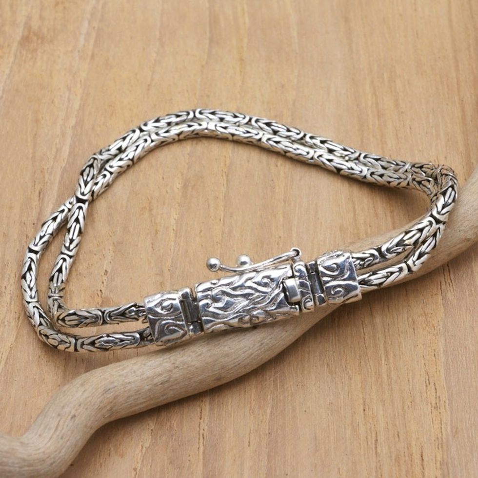 Traditional Sterling Silver Bracelet with Borobudur Chains 'Ancestral Empress'