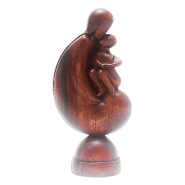 Alternate image for Hand-Carved Suar Wood Sculpture of Mother and Child Beloved Child