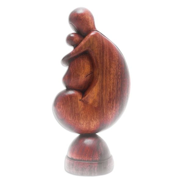 Alternate image for Hand-Carved Suar Wood Sculpture of Mother and Child Beloved Child