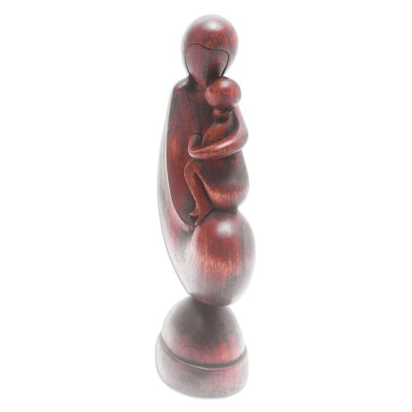 Alternate image for Hand-Carved Suar Wood Sculpture of Mother and Child Beloved Child