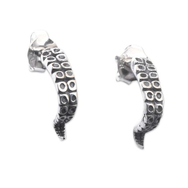 Alternate image for Octopus-Themed Sterling Silver Button Earrings from Bali Octopus Greetings