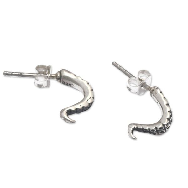 Alternate image for Octopus-Themed Sterling Silver Button Earrings from Bali Octopus Greetings