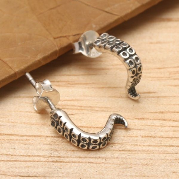 Alternate image for Octopus-Themed Sterling Silver Button Earrings from Bali Octopus Greetings
