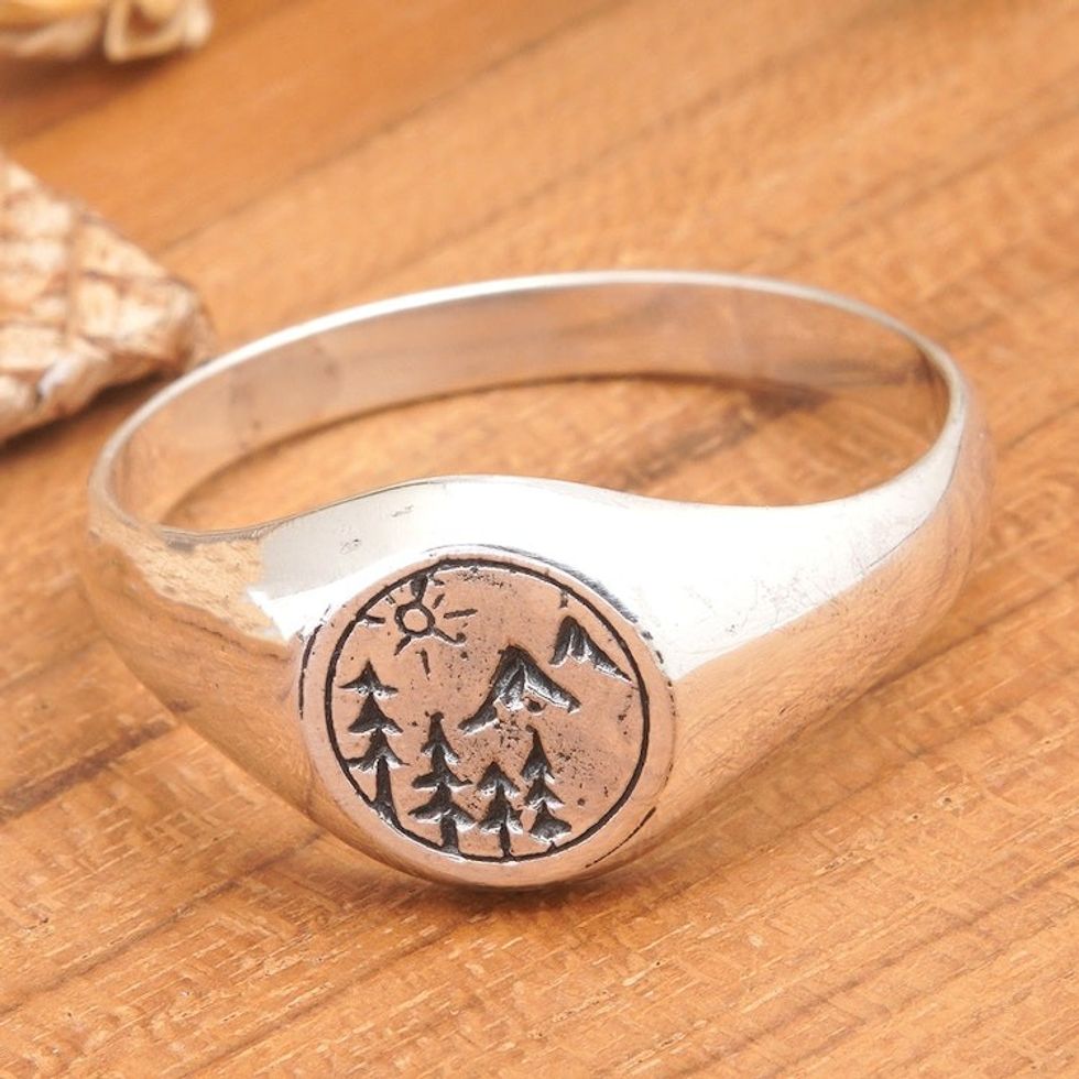 Men's Sterling Silver Domed Ring with Embossed Details 'Celebration Night'
