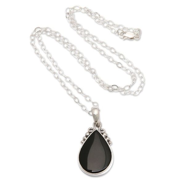 Alternate image for Sterling Silver Onyx Pendant Necklace with Dot Accents Snowy Night