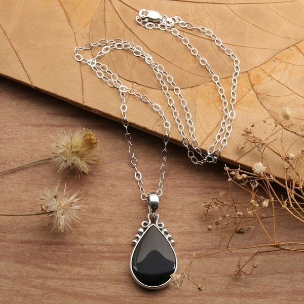 Alternate image for Sterling Silver Onyx Pendant Necklace with Dot Accents Snowy Night