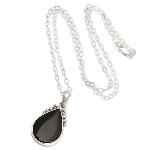 Alternate image for Sterling Silver Onyx Pendant Necklace with Dot Accents Snowy Night