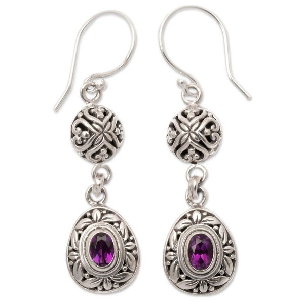 Alternate image for Sterling Silver Amethyst Dangle Earrings with Leaf Motifs Wise Summer
