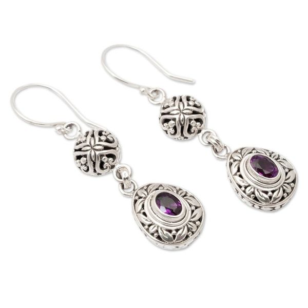 Alternate image for Sterling Silver Amethyst Dangle Earrings with Leaf Motifs Wise Summer