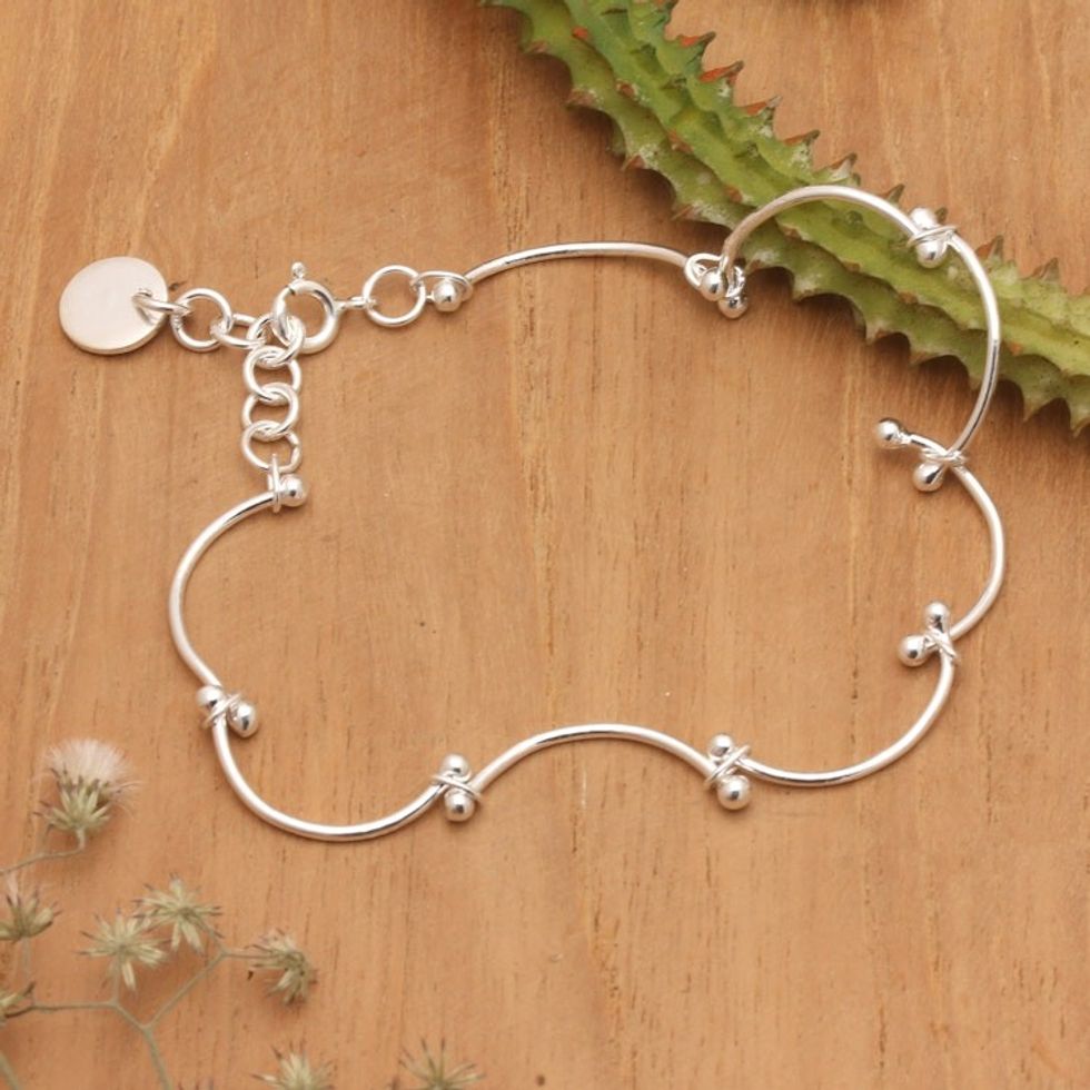 High-Polished Wavy Sterling Silver Link Bracelet from Bali 'Personal Waves'