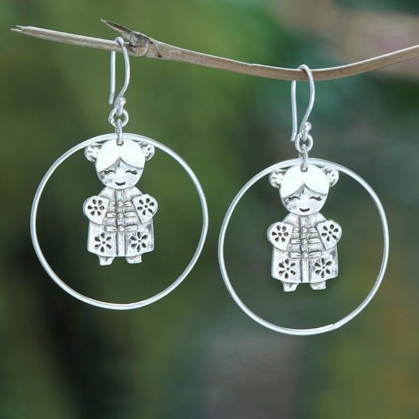 Alternate image for Whimsical Round Sterling Silver Dangle Earrings Sweet Greetings