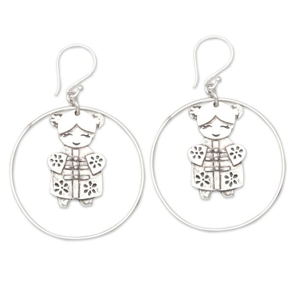 Alternate image for Whimsical Round Sterling Silver Dangle Earrings Sweet Greetings