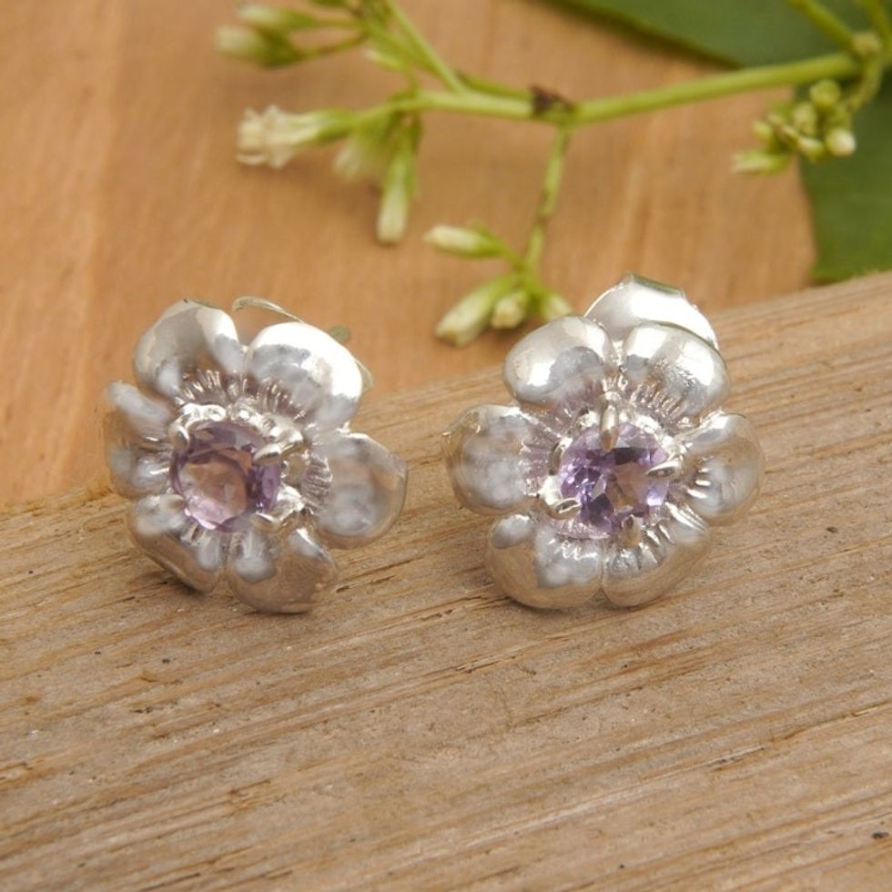 Floral Stud Earrings Crafted from Sterling Silver 'Wisdom Blossom'