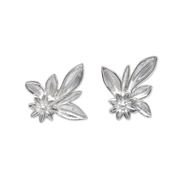 Alternate image for Floral and Leaf-Themed Sterling Silver Button Earrings Love Suddenly