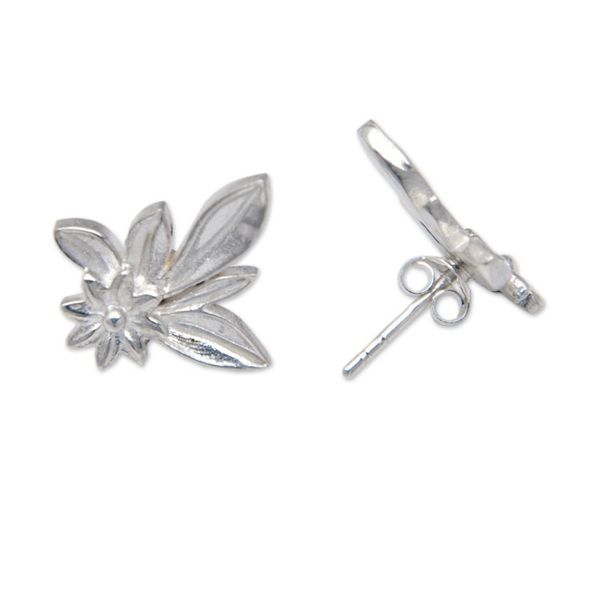 Alternate image for Floral and Leaf-Themed Sterling Silver Button Earrings Love Suddenly