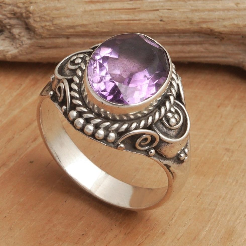 Sterling Silver Cocktail Ring with Faceted Amethyst Stone 'Sparkling Marvel'