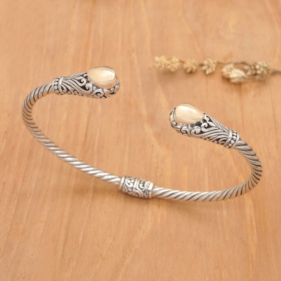 18k Gold-Accented Sterling Silver Cuff Bracelet from Bali 'Majestic Gianyar'